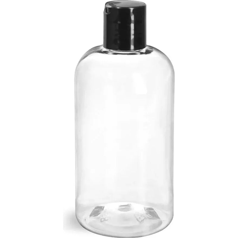 Clear 8 Oz  Boston Round Bottle (tall) with Black Push Cap