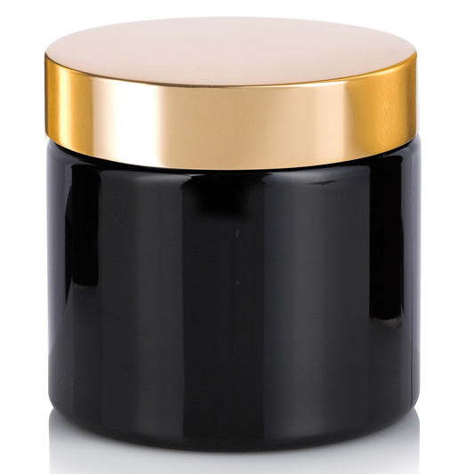 BLACK - 4 Oz Shiny Double Wall Jar Straight Sided w Gold Lid 70-400