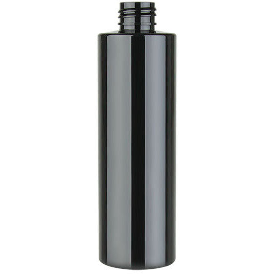 Black 8 Oz Cylinder Bottle 24/410 Shiny