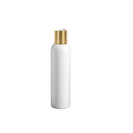 4 Oz White Bullet Bottle with Gold Push Cap 24-410