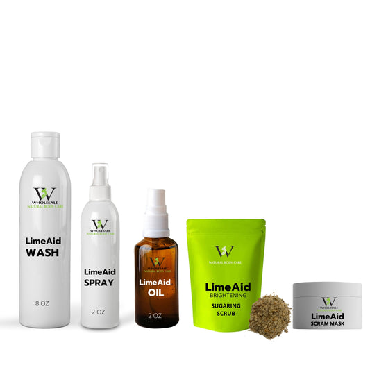 LimeAid 5 Pc collection - 8 Oz Wash, 2 Oz Ingrown Hair Spray, 4 Oz Scrub, 2 Oz Ingrown Hair Oil, 2 Oz Scram Mask