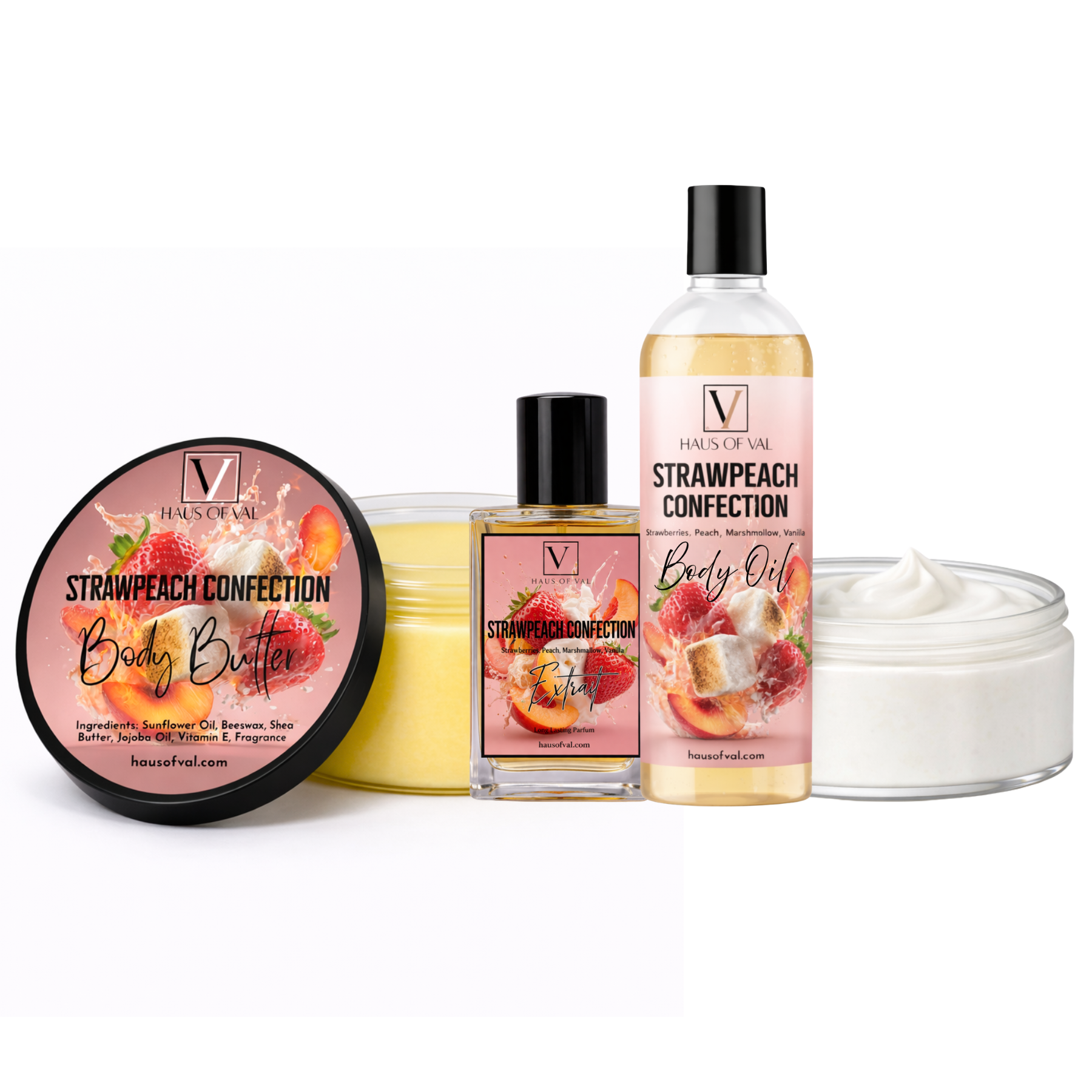 Strawpeach Confection By Haus of Val Body Butter, Buttercream, Mist & Body Oil