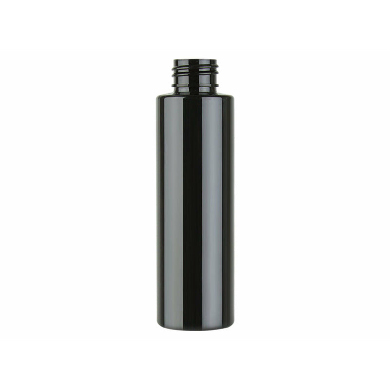 Black 4 Oz Plastic Cylinder Round Bottle 24/410 Shiny