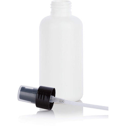 White 4 Oz Boston Round Bottle with Black Treatment Pump 24-410