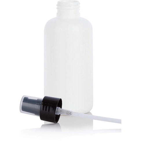 White 4 Oz Boston Round Bottle with Black Treatment Pump 24-410